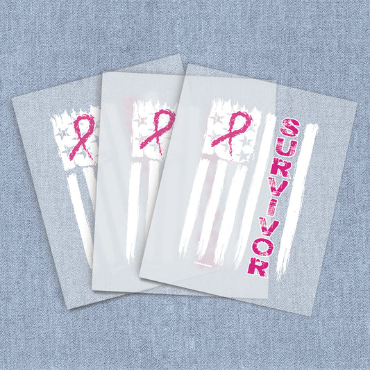 Survivor Flag | Breast Cancer Awareness DTF Heat Transfers