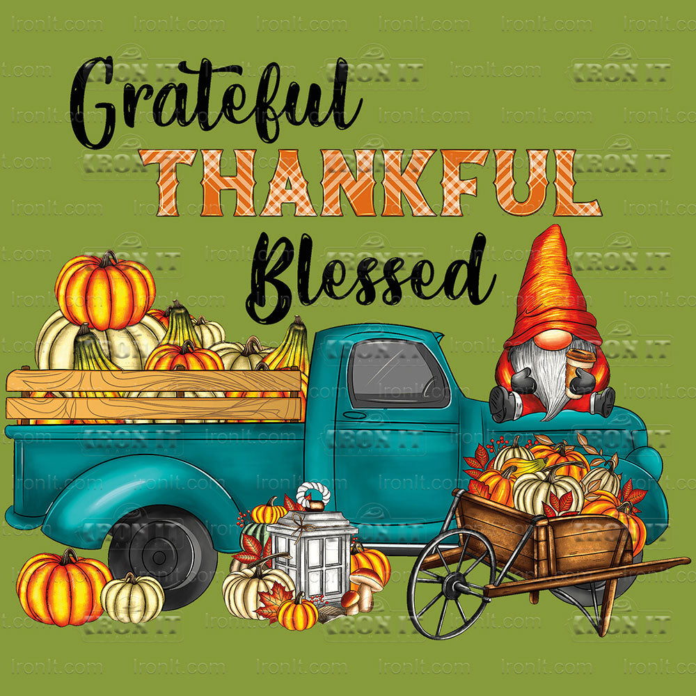 Grateful Thankful Truck Gnome | Country & Floral Direct-To-Film Transfer