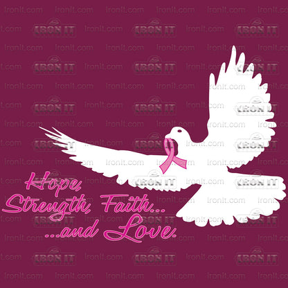 Hope Strength Faith Dove | Breast Cancer Awareness Direct-To-Film Transfer