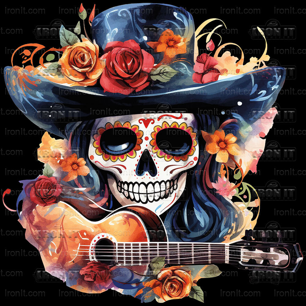 Sugar Skull Guitarist | Seasonal & Holiday Direct-To-Film Heat Transfers