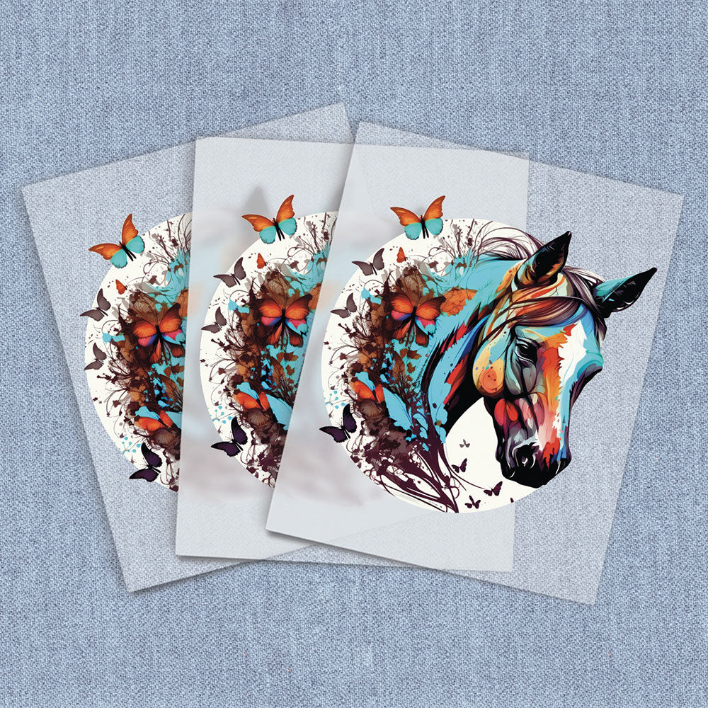 Neon Butterfly Horse Head | Horses DTF Heat Transfers