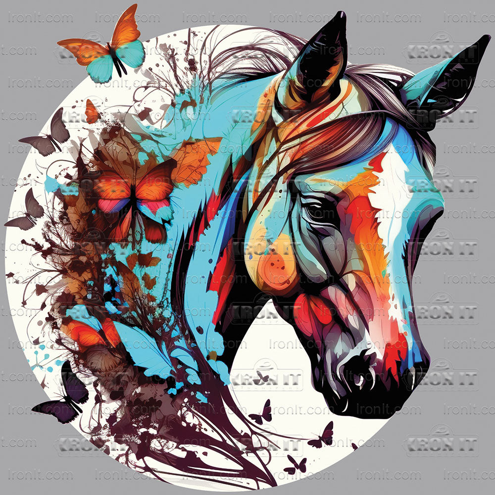 Neon Butterfly Horse Head | Horses Direct to Film Heat Transfers