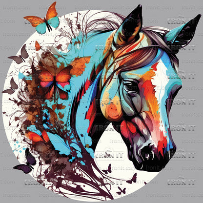 Neon Butterfly Horse Head | Horses Direct to Film Heat Transfers