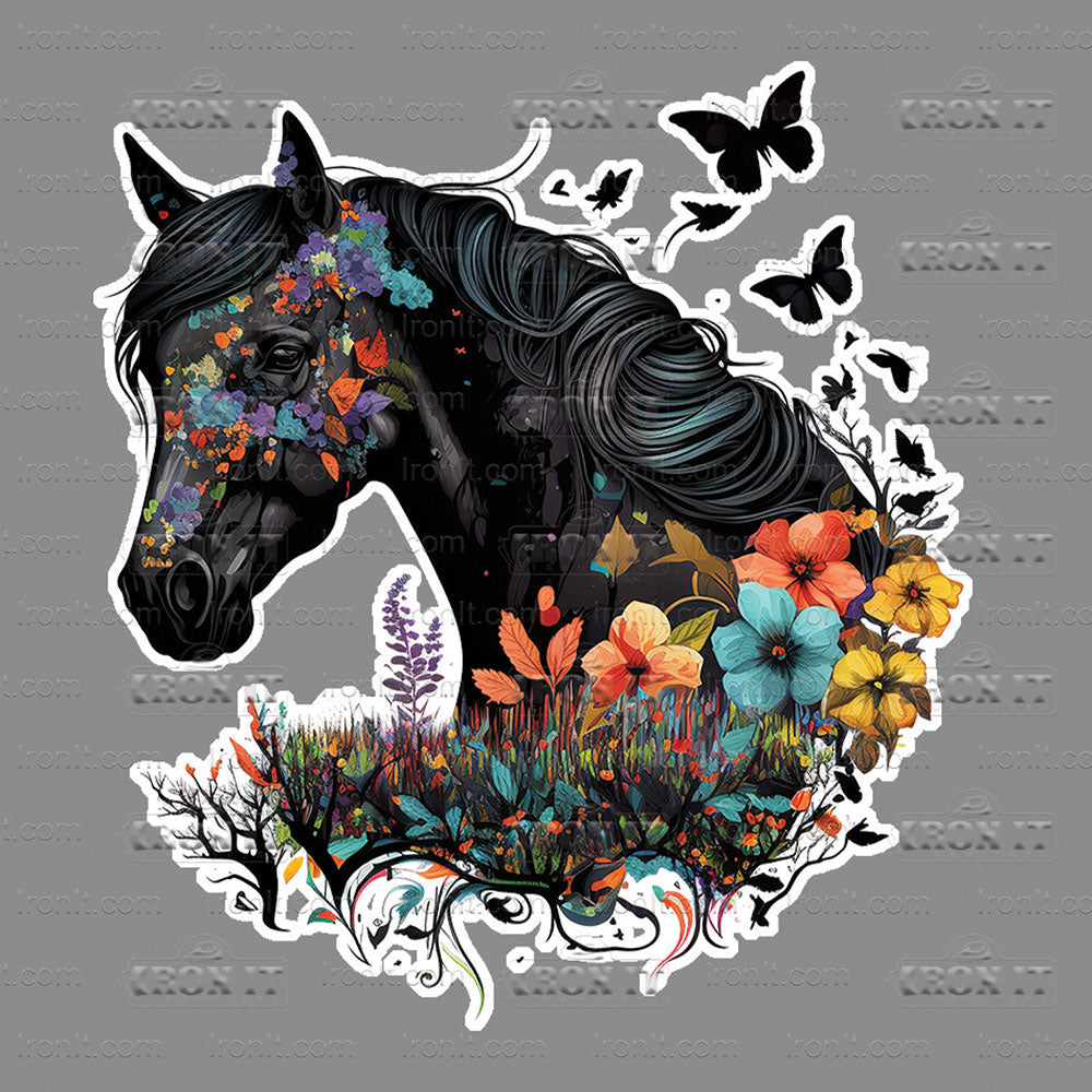 Black Floral Horse