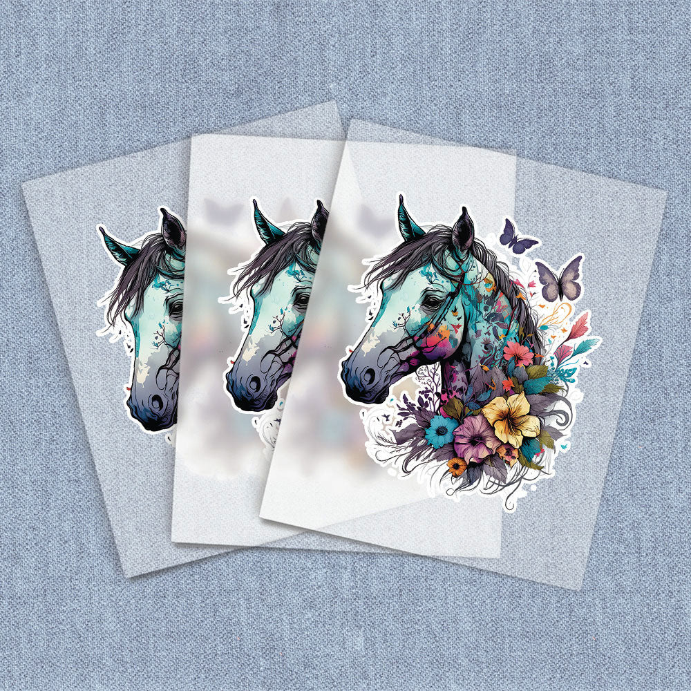 Blue Floral Horse Head