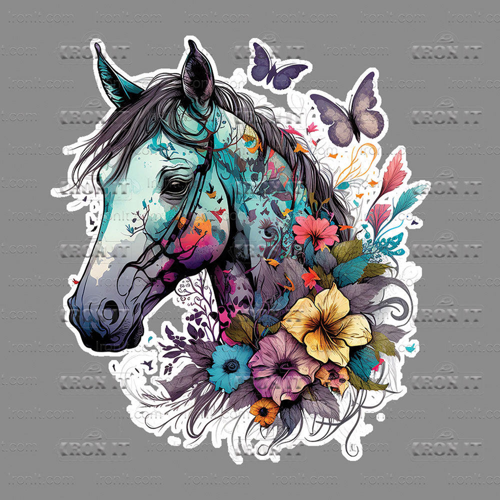 Blue Floral Horse Head