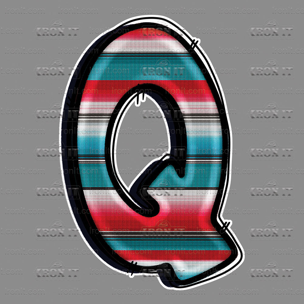Q Red, Teal, White & Black Stripes