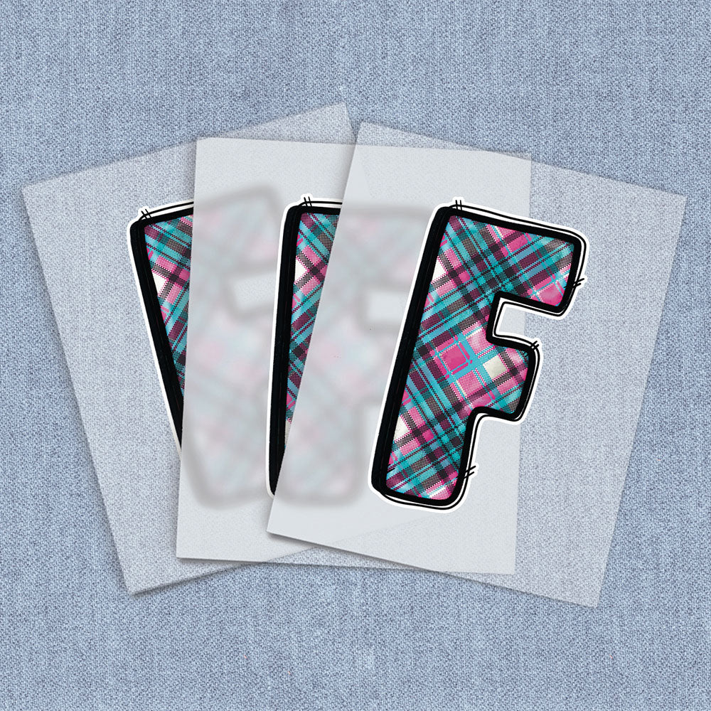 F Teal, Hot Pink, Black & White Plaid
