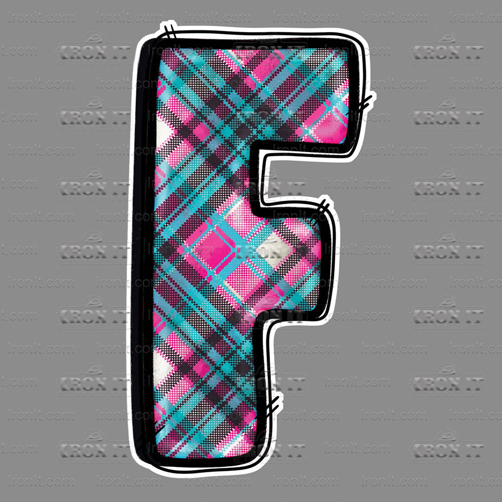 F Teal, Hot Pink, Black & White Plaid