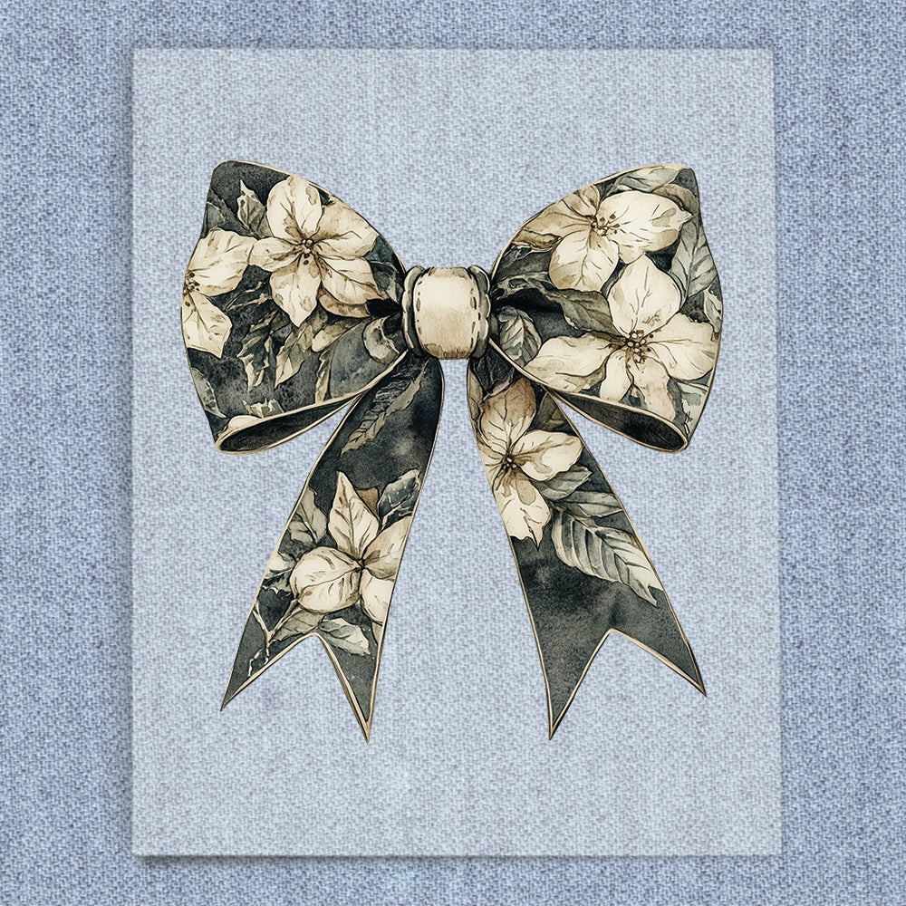 Black & Tan Flowers Coquette Bow