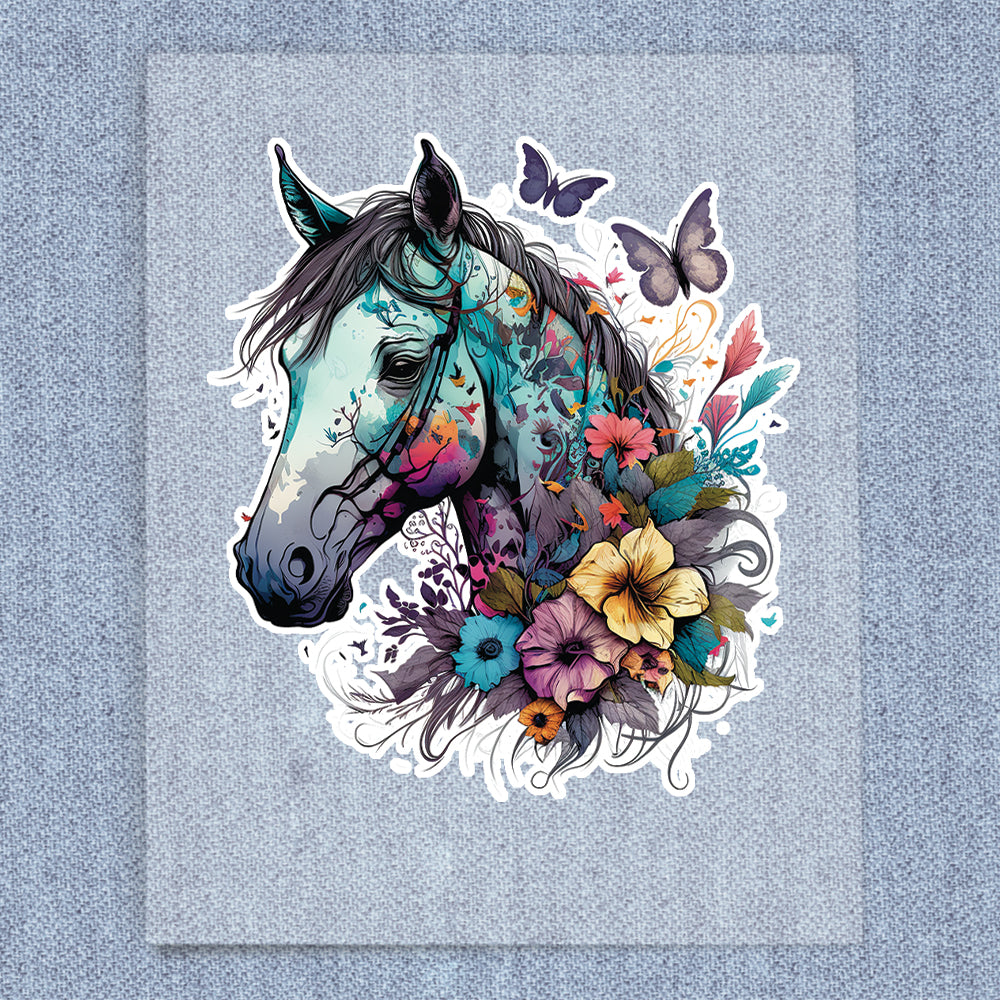 Blue Floral Horse Head