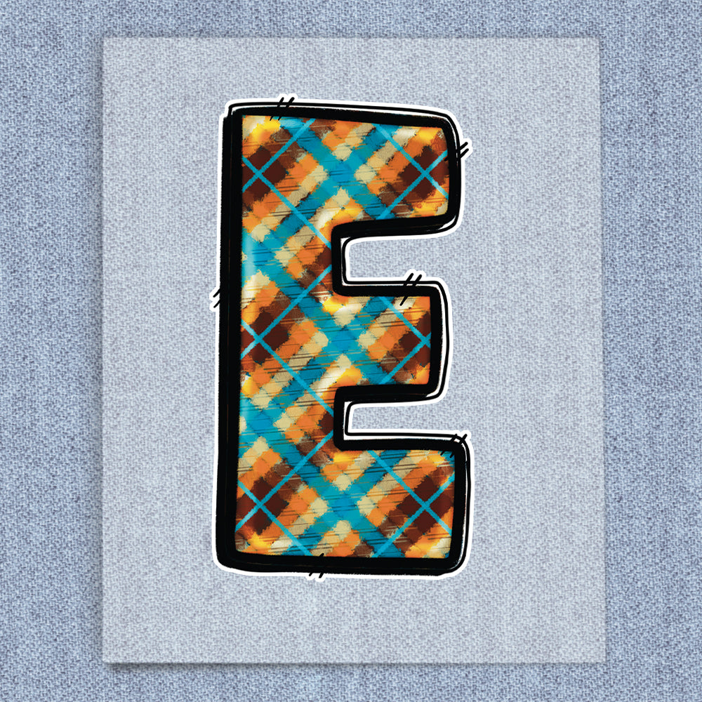 E Teal, Brown & Orange Plaid
