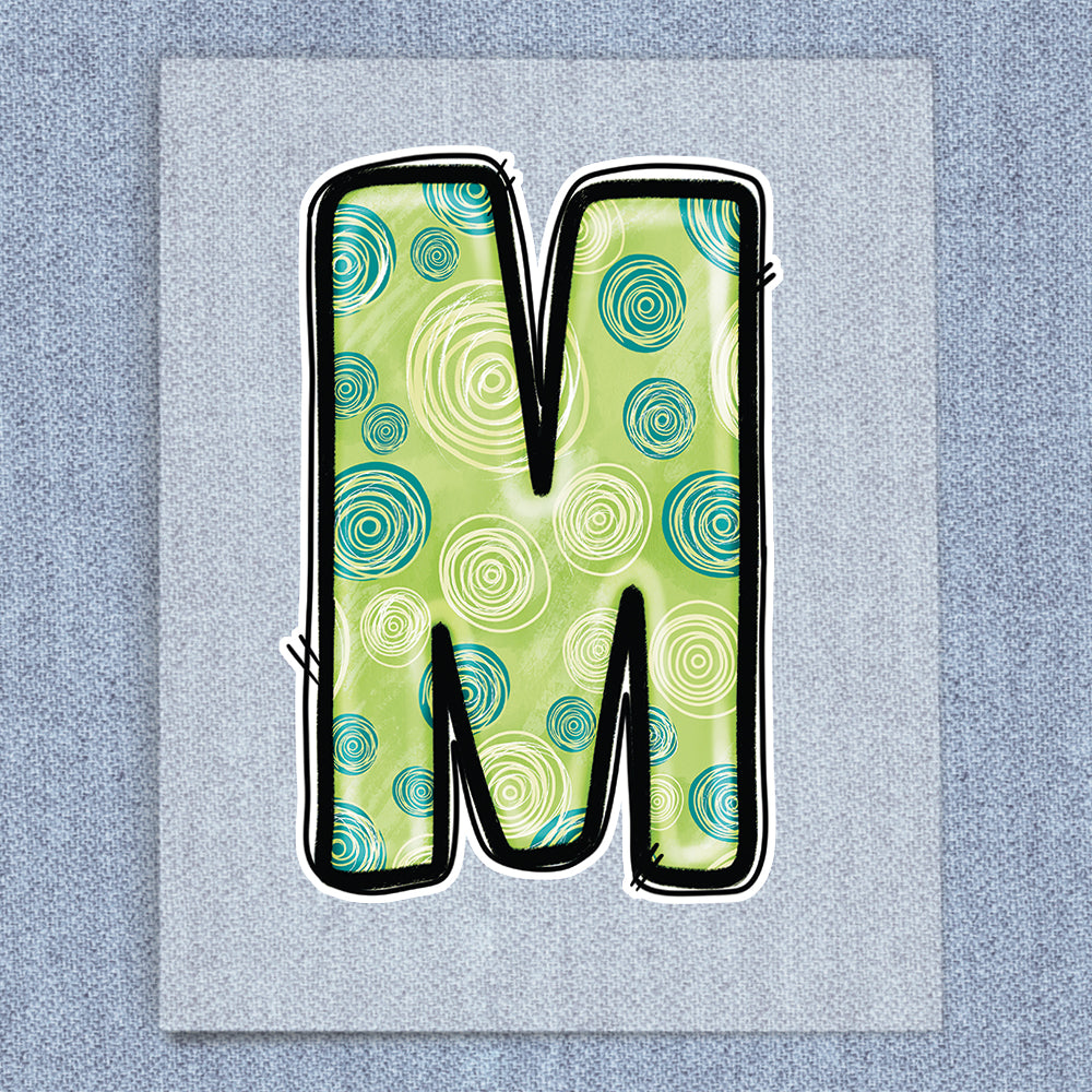 M Green & White Swirls
