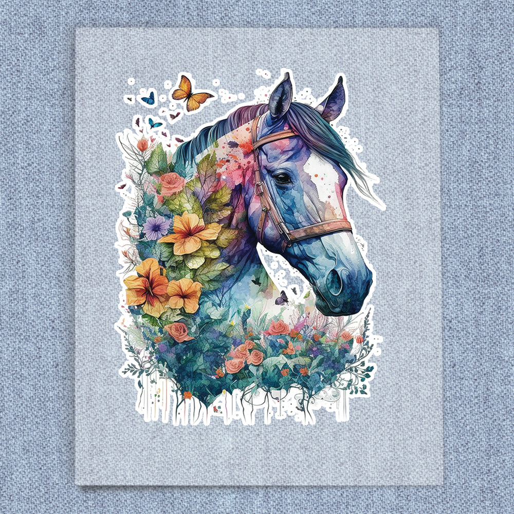 Purple and Blue Horse Floral Head