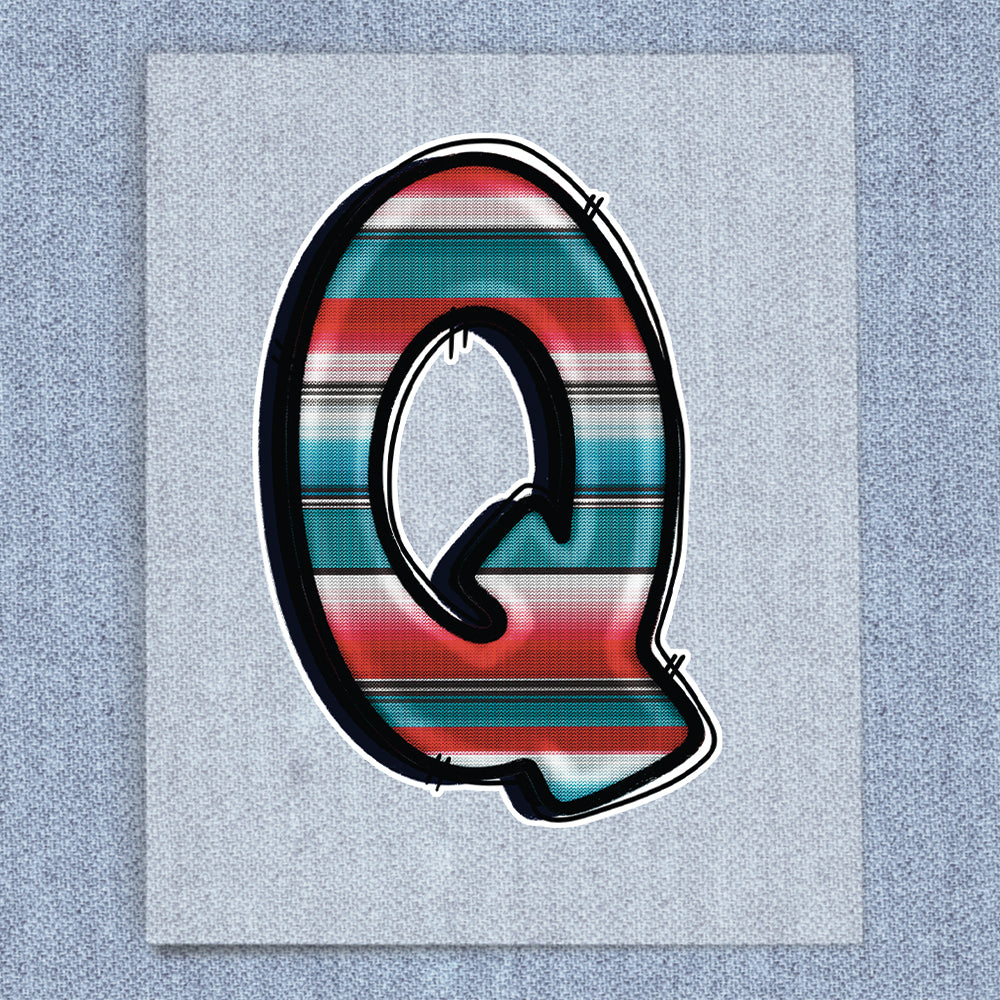 Q Red, Teal, White & Black Stripes