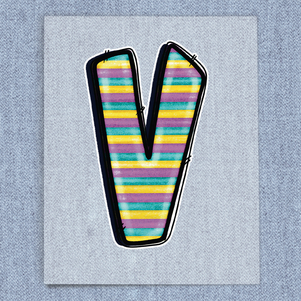 V Teal, Pink & Yellow Striped
