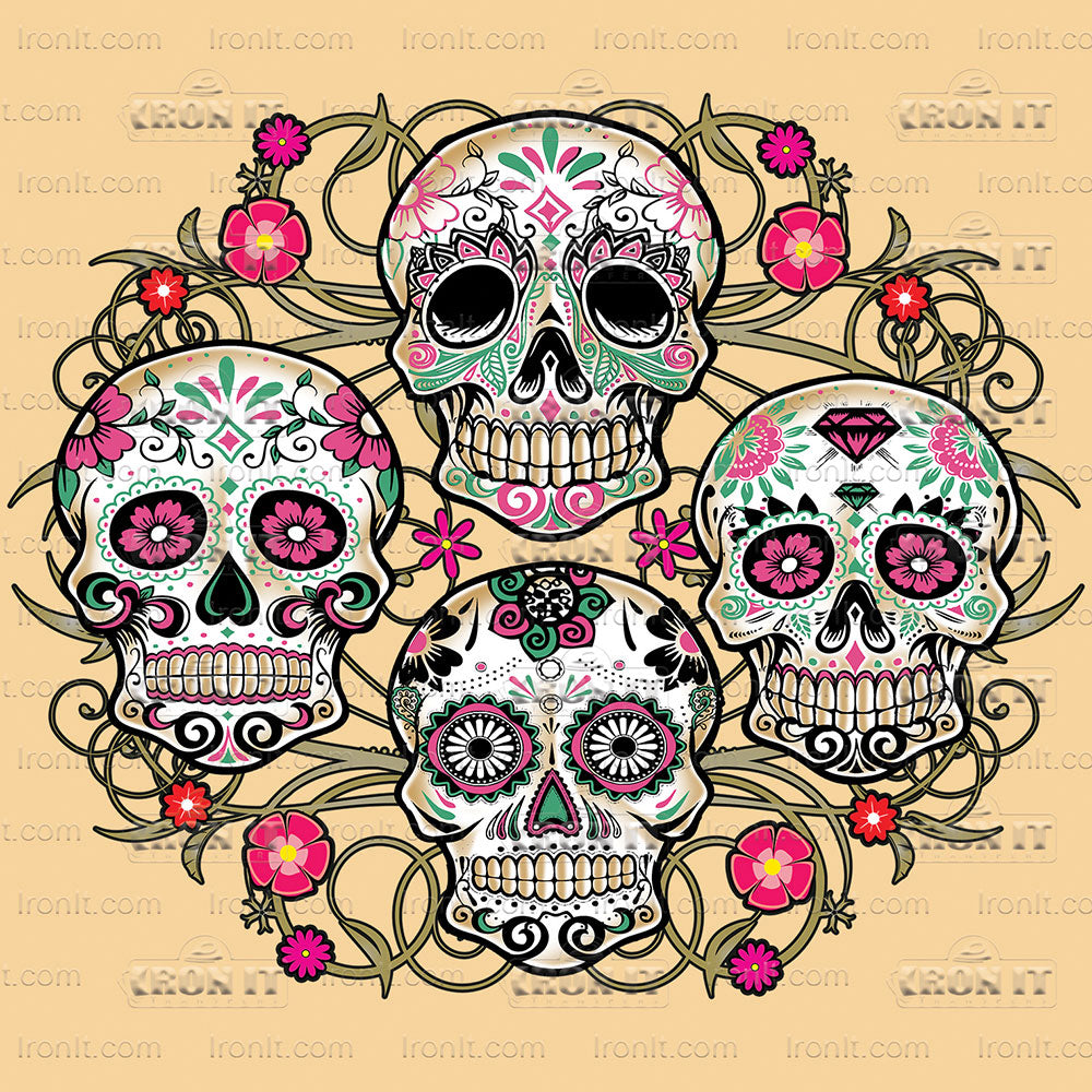 Sugar Skulls Floral | Pop Culture Direct-To-Film Transfer