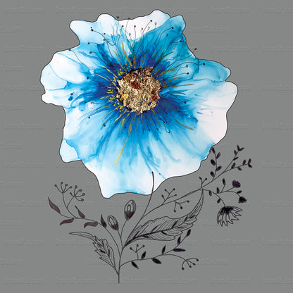 Abstract Blue Flower- Metallic