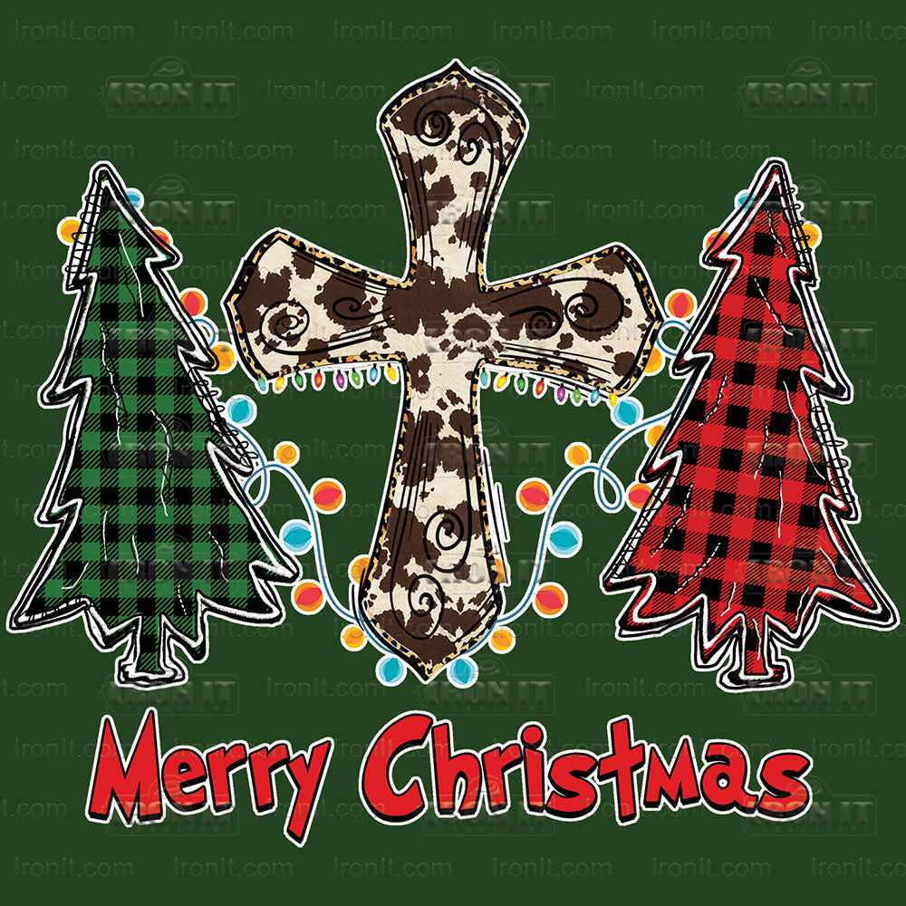 Merry and Bright Leopard Cross | Seasonal, Christmas Direct to Film Heat Transfers