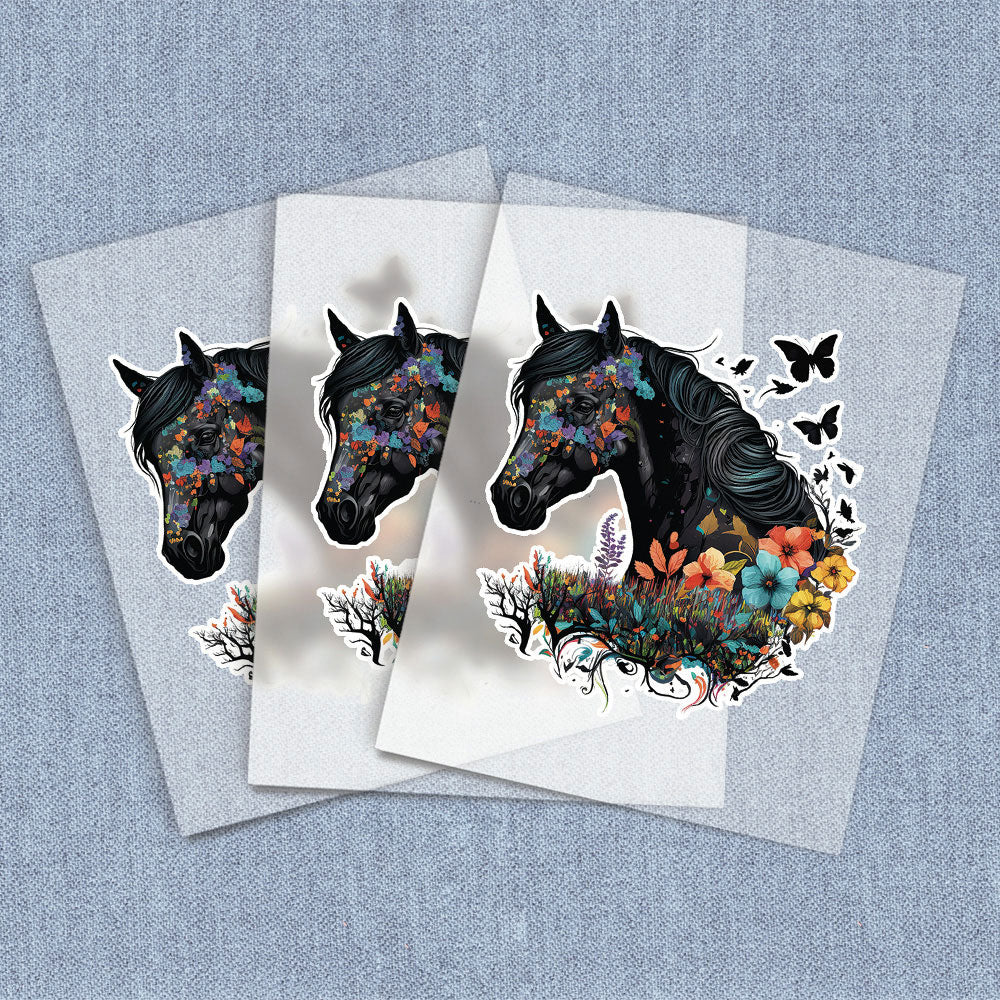 Black Floral Horse