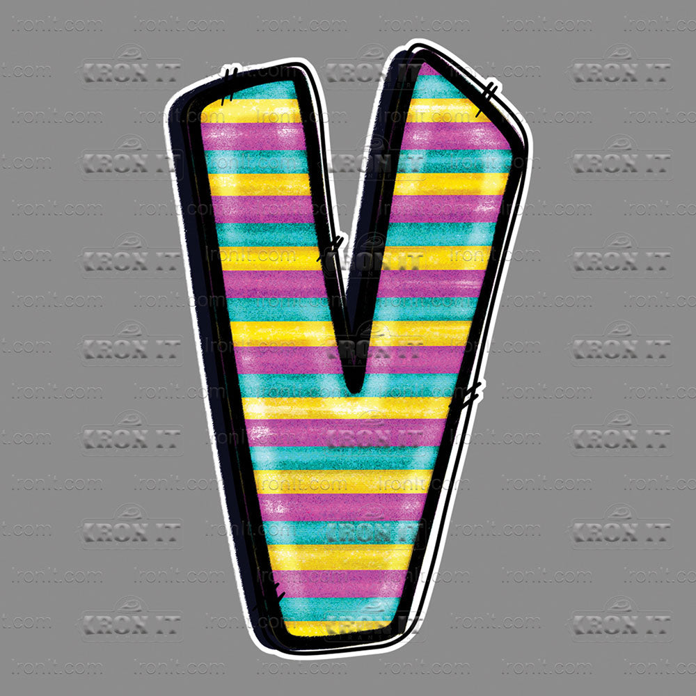 V Teal, Pink & Yellow Striped