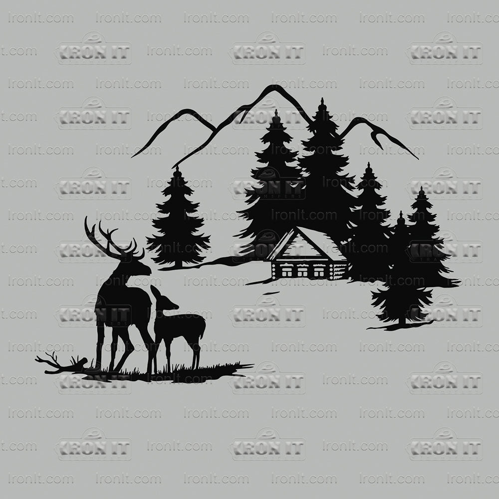 Deer Cabin Silhouette